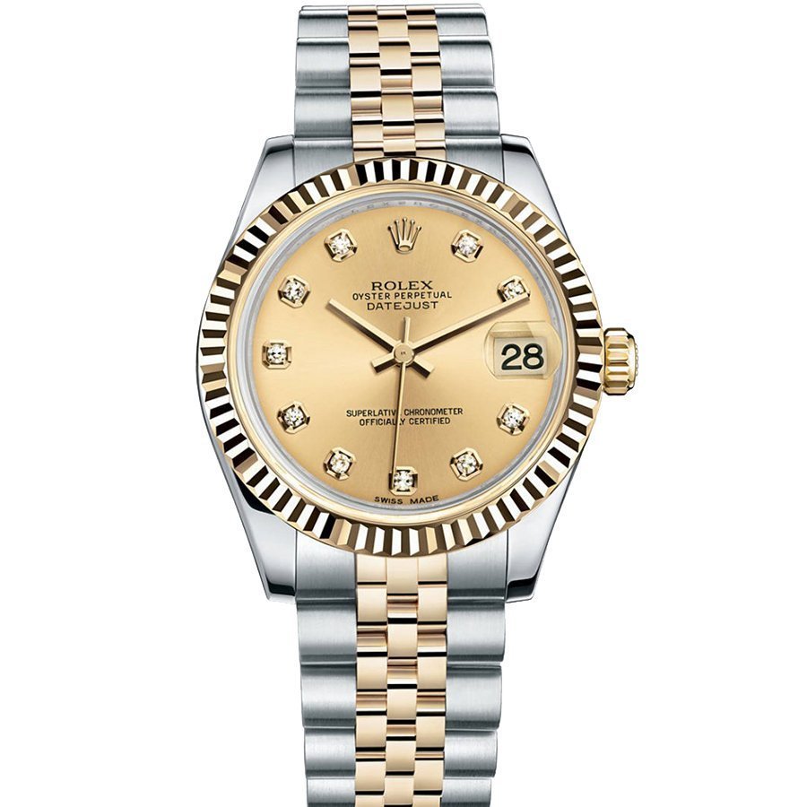 Копии часов Rolex Datejust 31 Datejust - Steel and Yellow Gold - Fluted  Bezel - Jubilee M178273-0002